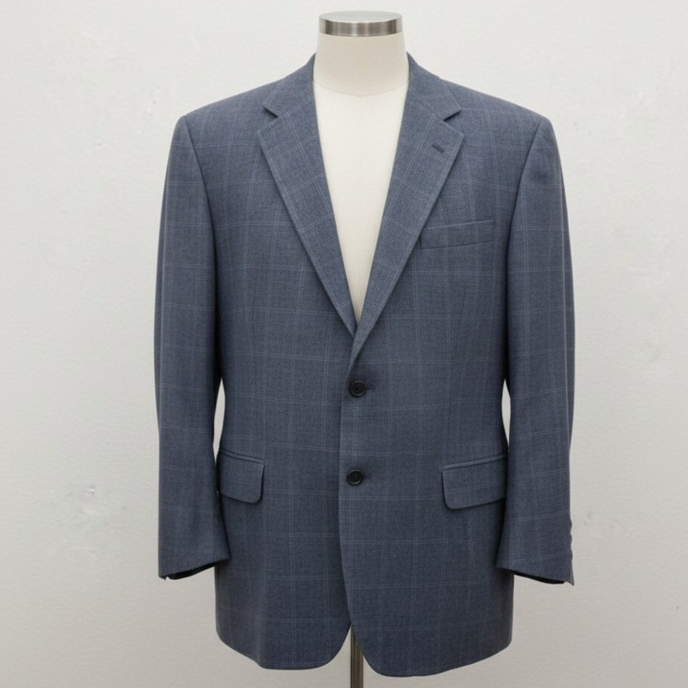 Jos. A. Bank Blazer Mens 46S Blue Windowpane Plaid Two Button Sport Coat